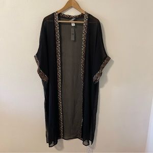 Accessory St Black Snake Print Trim Sheer Chiffon Kimono Robe Beach Cover NWT-OS
